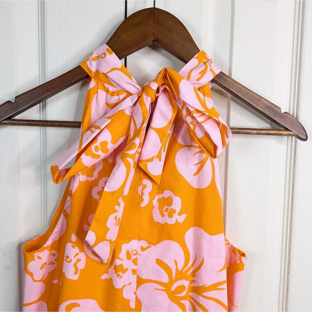 NEW J. Crew Hawaiian Halter Tie Neck Hibiscus Dress 6 Orange Resort Coastal - Picture 10 of 16